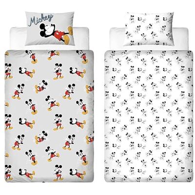 Disney Set copripiumino singolo con licenza ufficiale Topolino, design grigio, double-face, con federa coordinata, perfetto per la camera dei bambini, in policotone Disney Set copripiumino singolo con licenza ufficiale Topolino, design grigio, double-face, con federa coordinata, perfetto per la camera dei bambini, in policotone