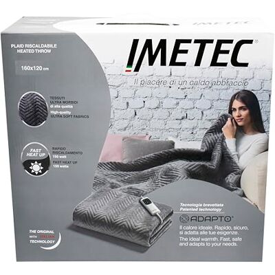 Imetec Caldo Plaid Herringbone , Plaid Riscaldabile, Morbida Coperta Elettrica, 160x120 cm, Tessuto Double Face, Risparmio Energetico, Tecnologia Adapto, 6 Temperature, Lavabile, Grigio Imetec Caldo Plaid Herringbone , Plaid Riscaldabile, Morbida Coperta Elettrica, 160x120 cm, Tessuto Double Face, Risparmio Energetico, Tecnologia Adapto, 6 Temperature, Lavabile, Grigio
