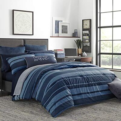 Nautica 100% cotone accogliente e morbido, durevole e traspirante a righe, set di biancheria da letto 3 pezzi, blu, king size Nautica 100% cotone accogliente e morbido, durevole e traspirante a righe, set di biancheria da letto 3 pezzi, blu, king size