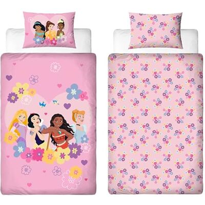 Disney Set copripiumino singolo con licenza ufficiale, motivo Flower Power, reversibile, su 2 lati, con federa coordinata, perfetto per la camera dei bambini, in policotone Disney Set copripiumino singolo con licenza ufficiale, motivo Flower Power, reversibile, su 2 lati, con federa coordinata, perfetto per la camera dei bambini, in policotone