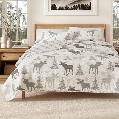 Great Bay Home Lodge Copriletto king size con 2 federe, 3 pezzi, reversibile, per tutte le stagioni, collezione Wilderness (alce, grigio) Great Bay Home Lodge Copriletto king size con 2 federe, 3 pezzi, reversibile, per tutte le stagioni, collezione Wilderness (alce, grigio)