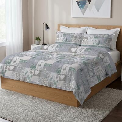 PENSIERI DELICATI Parure Copripiumino Matrimoniale 100% Cotone, Completo di Sacco 250x200cm e 2 Federe 52x82cm, Made in Italy, Copripiumino Lavabile In Lavatrice A 40°, Fantasia Alpi Verde PENSIERI DELICATI Parure Copripiumino Matrimoniale 100% Cotone, Completo di Sacco 250x200cm e 2 Federe 52x82cm, Made in Italy, Copripiumino Lavabile In Lavatrice A 40°, Fantasia Alpi Verde