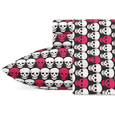Betsey Johnson Set di lenzuola leggero, traspirante, in tessuto termoregolatore, super morbido, facile da pulire e ideale per tutte le stagioni, poliestere, teschi, king size Betsey Johnson Set di lenzuola leggero, traspirante, in tessuto termoregolatore, super morbido, facile da pulire e ideale per tutte le stagioni, poliestere, teschi, king size