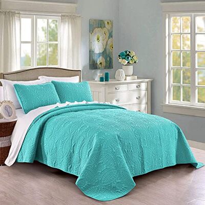 Pure Set Trapunta Copriletto Oversize Coperta Leggera in Morbida Microfibra per Tutte Le Stagioni (Re/Re della California Geometrico-Aqua) Pure Set Trapunta Copriletto Oversize Coperta Leggera in Morbida Microfibra per Tutte Le Stagioni (Re/Re della California Geometrico-Aqua)