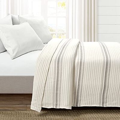 Lush Decor Fattoria Stripe Kantha Pick Stitch Trapunta/coperta in cotone tinto in filo, grigio, king Lush Decor Fattoria Stripe Kantha Pick Stitch Trapunta/coperta in cotone tinto in filo, grigio, king