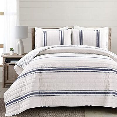Lush Decor Farmhouse Set copripiumino a righe, 3 pezzi, colore: blu navy, pieni e regina Lush Decor Farmhouse Set copripiumino a righe, 3 pezzi, colore: blu navy, pieni e regina