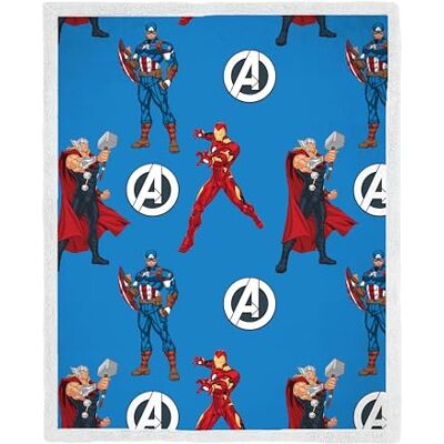 Disney Coperta in pile con rivestimento in sherpa Marvel Avengers con licenza ufficiale, super morbida e calda Modello blu Perfetta per la casa, i pigiama party e il campeggio 100x150 cm Disney Coperta in pile con rivestimento in sherpa Marvel Avengers con licenza ufficiale, super morbida e calda Modello blu Perfetta per la casa, i pigiama party e il campeggio 100x150 cm