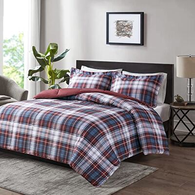 Madison Park Essentials Parkston Plaid Comforter, federa coordinata, 3M Scotchguard antimacchia, ipoallergenico per tutte le stagioni, set di biancheria da letto completo/matrimoniale, rosso, 3 pezzi Madison Park Essentials Parkston Plaid Comforter, federa coordinata, 3M Scotchguard antimacchia, ipoallergenico per tutte le stagioni, set di biancheria da letto completo/matrimoniale, rosso, 3 pezzi