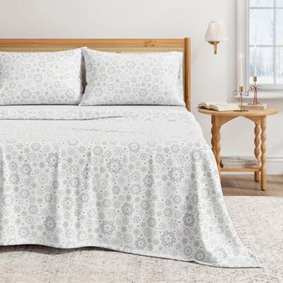 Great Bay Home Set di biancheria da letto in flanella 100% cotone turco, tasche profonde, lenzuola morbide, calde, anti-pilling (letto matrimoniale, fiocchi di neve) Great Bay Home Set di biancheria da letto in flanella 100% cotone turco, tasche profonde, lenzuola morbide, calde, anti-pilling (letto matrimoniale, fiocchi di neve)