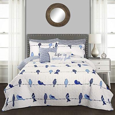 Lush Decor Rowley Birds Set copripiumino king size, 7 pezzi, colore: blu navy Lush Decor Rowley Birds Set copripiumino king size, 7 pezzi, colore: blu navy