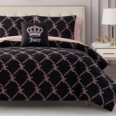Juicy Couture Bed in a Bag Set piumino per letto matrimoniale, in poliestere, colore: nero Juicy Couture Bed in a Bag Set piumino per letto matrimoniale, in poliestere, colore: nero