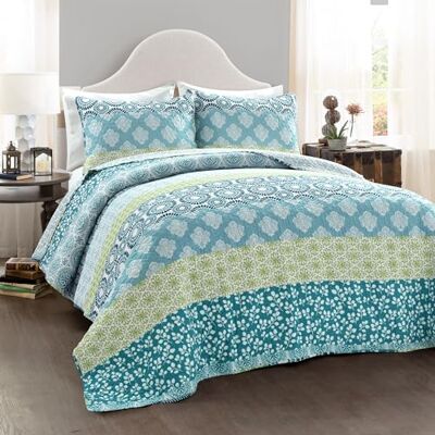 Lush Decor Bohemian Stripe, Cotone, Blu & Verde, Full/Queen Lush Decor Bohemian Stripe, Cotone, Blu & Verde, Full/Queen