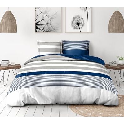 HOME LINGE PASSION Parure copripiumino 220 x 240 cm 3 pezzi morbido percalle di cotone federa + federe bianco e blu inchiostro modello La Courtisane HOME LINGE PASSION Parure copripiumino 220 x 240 cm 3 pezzi morbido percalle di cotone federa + federe bianco e blu inchiostro modello La Courtisane