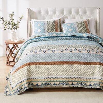 Greenland Home Fashions Greenland Home Thalia Set copripiumino reversibile in cotone, decorato con velluto, 3 pezzi, per letto matrimoniale, colore: blu Greenland Home Fashions Greenland Home Thalia Set copripiumino reversibile in cotone, decorato con velluto, 3 pezzi, per letto matrimoniale, colore: blu