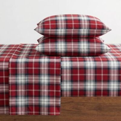 Eddie Bauer Set di lenzuola per letto singolo, in flanella di cotone con federa coordinata, spazzolato per una maggiore morbidezza, tasca profonda, certificato Oeko-Tex (Heartland Plaid Red) Eddie Bauer Set di lenzuola per letto singolo, in flanella di cotone con federa coordinata, spazzolato per una maggiore morbidezza, tasca profonda, certificato Oeko-Tex (Heartland Plaid Red)
