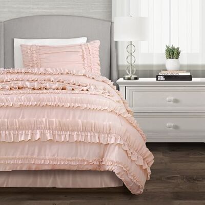 Lush Decor Set di 3 pezzi con gonna e federa per cuscino, stile shabby chic, 100% poliestere, doppia XL Lush Decor Set di 3 pezzi con gonna e federa per cuscino, stile shabby chic, 100% poliestere, doppia XL