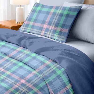 Ruggeri , Set Copripiumino Singolo, Microfibra, Tartan Blu Bicolor 1 Lenzuolo a Sacco di 150 x 200 cm con Risvolto di 40 cm e 1 Federa di 50 x 80 cm con Chiusura a Sacco di 20 cm Ruggeri , Set Copripiumino Singolo, Microfibra, Tartan Blu Bicolor 1 Lenzuolo a Sacco di 150 x 200 cm con Risvolto di 40 cm e 1 Federa di 50 x 80 cm con Chiusura a Sacco di 20 cm