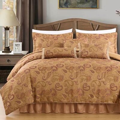 Chezmoi Collection Adelle Set di biancheria da letto 7 pezzi, motivo cachemire jacquard ricamato, misura king size Chezmoi Collection Adelle Set di biancheria da letto 7 pezzi, motivo cachemire jacquard ricamato, misura king size