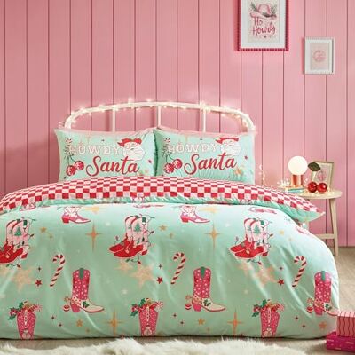 Catherine Lansfield Set copripiumino singolo reversibile con federa, motivo: Babbo Natale, colore: verde Catherine Lansfield Set copripiumino singolo reversibile con federa, motivo: Babbo Natale, colore: verde