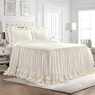 Lush Decor Ella, Copriletto vintage chic in pizzo con increspature, king, stile fattoria, leggero, colore avorio, set di 3 pezzi Lush Decor Ella, Copriletto vintage chic in pizzo con increspature, king, stile fattoria, leggero, colore avorio, set di 3 pezzi