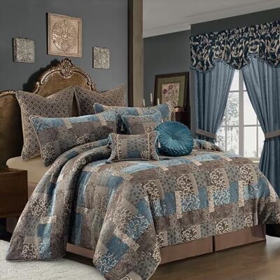 Loom and Mill , Set copripiumino jacquard da 9 pezzi, stile vintage, tradizionale, patchwork, ultra morbido, con federe europee, mantovana giroletto, cuscino decorativo imbottito, per casa e camera da Loom and Mill , Set copripiumino jacquard da 9 pezzi, stile vintage, tradizionale, patchwork, ultra morbido, con federe europee, mantovana giroletto, cuscino decorativo imbottito, per casa e camera da