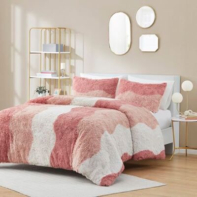 Intelligent Design Set di biancheria da letto in finta pelliccia morbida e accogliente, design alla moda con colori vivaci, per tutte le stagioni, biancheria da letto alternativa in piuma, federa Intelligent Design Set di biancheria da letto in finta pelliccia morbida e accogliente, design alla moda con colori vivaci, per tutte le stagioni, biancheria da letto alternativa in piuma, federa