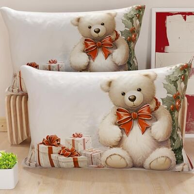 PETTI Artigiani Italiani Coppia di Federe Cuscino 40x70 cm in Microfibra, Federe Natalizie, Cuscini Arredo di Natale Camera da Letto, Divano, Salotto, Set 2 Fodere Copricuscino, Federa Orsetto 01 PETTI Artigiani Italiani Coppia di Federe Cuscino 40x70 cm in Microfibra, Federe Natalizie, Cuscini Arredo di Natale Camera da Letto, Divano, Salotto, Set 2 Fodere Copricuscino, Federa Orsetto 01