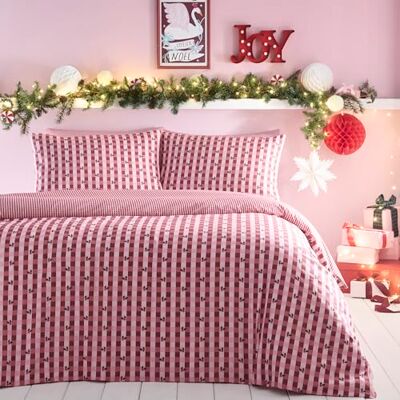 Fusion Set copripiumino singolo a quadretti rossi con agrifoglio, a righe, morbido al tatto, 52% poliestere e 48% cotone, include 1 copripiumino (140 x 200 cm) e 1 federa, set per camera da letto a Fusion Set copripiumino singolo a quadretti rossi con agrifoglio, a righe, morbido al tatto, 52% poliestere e 48% cotone, include 1 copripiumino (140 x 200 cm) e 1 federa, set per camera da letto a
