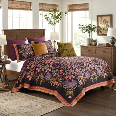 Greenland Home Fashions Jessa Set copripiumino vintage bohémien, in microfibra spazzolata, 100% parte posteriore, 60% cotone, 40% poliestere, colore: mezzanotte, 3 pezzi Greenland Home Fashions Jessa Set copripiumino vintage bohémien, in microfibra spazzolata, 100% parte posteriore, 60% cotone, 40% poliestere, colore: mezzanotte, 3 pezzi