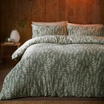 Fusion Snug Set copripiumino invernale in pile, 100% poliestere, super king size, 260 x 220 cm, verde, motivo con rametti e 2 federe Fusion Snug Set copripiumino invernale in pile, 100% poliestere, super king size, 260 x 220 cm, verde, motivo con rametti e 2 federe