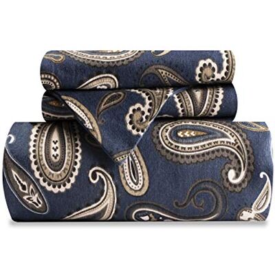 Superior Impressions Set Copripiumino, 173 x 218 cm, in Flanella, Cotone, Blu Marino con Motivo Cachemire Superior Impressions Set Copripiumino, 173 x 218 cm, in Flanella, Cotone, Blu Marino con Motivo Cachemire