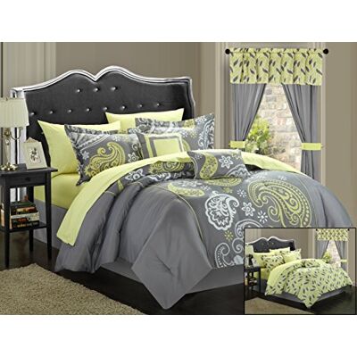 Chic Home Trapunta Reversibile da 20 Pezzi con Stampa Cachemire Letto Completo in Una Borsa con Set di Lenzuola, tendaggi per finestre e Cuscini Decorativi, Cotone, Grigio, King Size Chic Home Trapunta Reversibile da 20 Pezzi con Stampa Cachemire Letto Completo in Una Borsa con Set di Lenzuola, tendaggi per finestre e Cuscini Decorativi, Cotone, Grigio, King Size