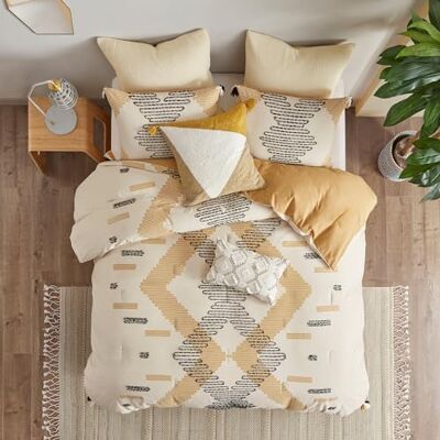 INK+IVY Set copripiumino queen size, motivo geometrico sud-occidentale con ricamo decorativo, trapunta boho chic per letto matrimoniale, in cotone prelavato, 2 federe, Arizona, giallo/matrimoniale, 3 INK+IVY Set copripiumino queen size, motivo geometrico sud-occidentale con ricamo decorativo, trapunta boho chic per letto matrimoniale, in cotone prelavato, 2 federe, Arizona, giallo/matrimoniale, 3
