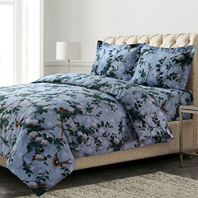 AZORES HOME Set copripiumino king size in flanella di cotone, oversize, resistente alle pieghe, morbido al tatto, include un copripiumino e due federe copricuscino, 170 g/m², motivo floreale AZORES HOME Set copripiumino king size in flanella di cotone, oversize, resistente alle pieghe, morbido al tatto, include un copripiumino e due federe copricuscino, 170 g/m², motivo floreale