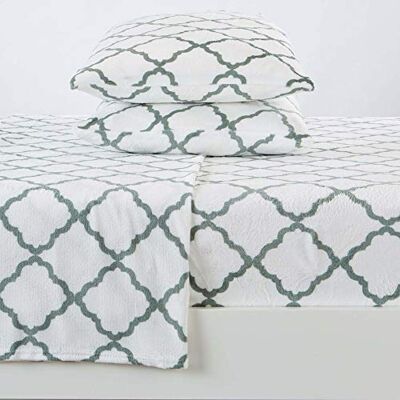 Great Bay Home Set di lenzuola con stampa in micropile extra morbido, in micropile, con tasca profonda, lussuose lenzuola in micropile Sherpa, con tasca profonda, collezione Luxe (king size, bianco Great Bay Home Set di lenzuola con stampa in micropile extra morbido, in micropile, con tasca profonda, lussuose lenzuola in micropile Sherpa, con tasca profonda, collezione Luxe (king size, bianco