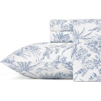 Tommy Bahama Set di lenzuola da 100 pezzi, fresco e fresco, leggero e traspirante, in cotone, penna e inchiostro blu palmo, king size Tommy Bahama Set di lenzuola da 100 pezzi, fresco e fresco, leggero e traspirante, in cotone, penna e inchiostro blu palmo, king size