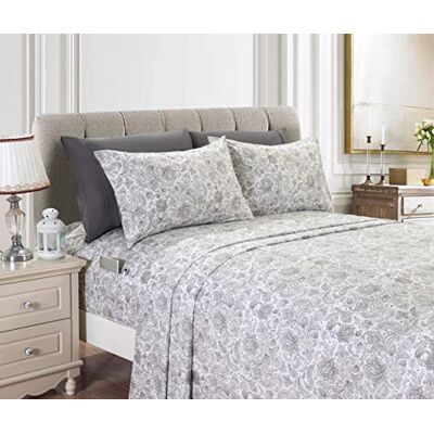 Elegant Comfort Amelia Paisley Set di 4 fogli stampati con tasca profonda 1500 fili, con angoli e tasche intelligenti, set di lenzuola in paisley, doppia XL, grigio cenere Elegant Comfort Amelia Paisley Set di 4 fogli stampati con tasca profonda 1500 fili, con angoli e tasche intelligenti, set di lenzuola in paisley, doppia XL, grigio cenere