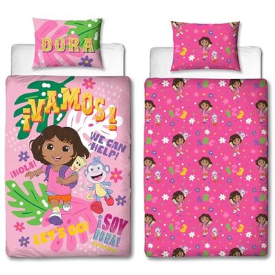 Character World Dora l’Esploratrice Copripiumino Singolo Ufficiale Design Hola Biancheria da letto reversibile a 2 lati con federa coordinata Perfetto per camera bambini Polcotone Character World Dora l’Esploratrice Copripiumino Singolo Ufficiale Design Hola Biancheria da letto reversibile a 2 lati con federa coordinata Perfetto per camera bambini Polcotone