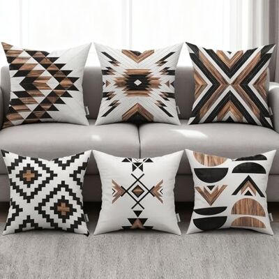 Ceexolliss Rustic Throw Pillow Covers Set of 6, Aztec Southwestern Western Brown Wooden Texture Home Decor Outdoor Couch Decorative Cushion Case 18"X18 Ceexolliss Rustic Throw Pillow Covers Set of 6, Aztec Southwestern Western Brown Wooden Texture Home Decor Outdoor Couch Decorative Cushion Case 18"X18