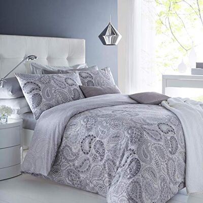 Sleepdown Set biancheria da letto con copripiumino e federa, stampa digitale di elevata qualità, motivo: paisley grigio, Cotone Poliestere, Grigio, Singolo Sleepdown Set biancheria da letto con copripiumino e federa, stampa digitale di elevata qualità, motivo: paisley grigio, Cotone Poliestere, Grigio, Singolo