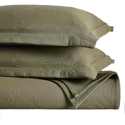 Superior Peploi Collection Peploi Collection Set copriletto in cotone da 3 pezzi, copriletto decorativo, 2 federe, peso medio, colore: verde oliva Superior Peploi Collection Peploi Collection Set copriletto in cotone da 3 pezzi, copriletto decorativo, 2 federe, peso medio, colore: verde oliva
