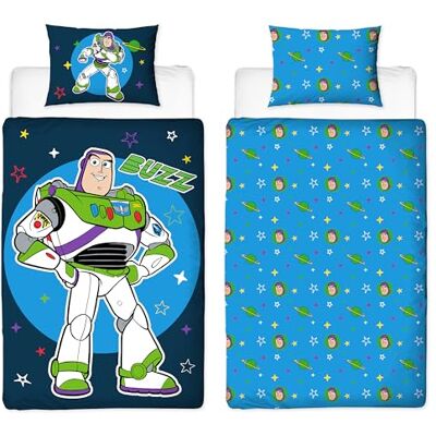 Disney Set copripiumino singolo con licenza ufficiale Toy Story, design Catching Stars, reversibile, 2 lati, con federa coordinata, perfetto per la camera dei bambini, in policotone Disney Set copripiumino singolo con licenza ufficiale Toy Story, design Catching Stars, reversibile, 2 lati, con federa coordinata, perfetto per la camera dei bambini, in policotone