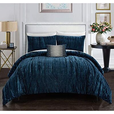 Chic Home Westmont Set di 4 piumoni in velluto riccio increspato, per letto matrimoniale, in microfibra, blu navy, king size Chic Home Westmont Set di 4 piumoni in velluto riccio increspato, per letto matrimoniale, in microfibra, blu navy, king size
