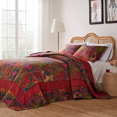 Greenland Home Fashions Greenland Home Set copriletto in cotone, rosso, 3 pezzi king king Greenland Home Fashions Greenland Home Set copriletto in cotone, rosso, 3 pezzi king king