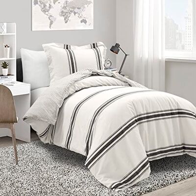 Lush Decor Farmhouse Stripe Set copripiumino 100% cotone, 2 pezzi, doppio-XL, nero Lush Decor Farmhouse Stripe Set copripiumino 100% cotone, 2 pezzi, doppio-XL, nero