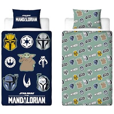 Character World Disney Mandalorian Copripiumino Singolo Ufficiale Biancheria da letto reversibile a 2 lati con federa coordinata Design Friend con Yoda Polcotone Character World Disney Mandalorian Copripiumino Singolo Ufficiale Biancheria da letto reversibile a 2 lati con federa coordinata Design Friend con Yoda Polcotone