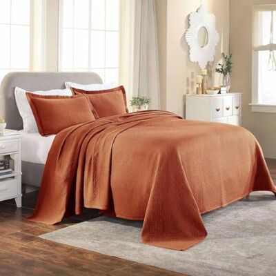 Superior Copriletto in 100% Cotone Intrecciato con federe, per Tutte Le Stagioni, in Cotone Matelasse Jacquard, Effetto Trapuntato, per Letto King Size, Mandarino Superior Copriletto in 100% Cotone Intrecciato con federe, per Tutte Le Stagioni, in Cotone Matelasse Jacquard, Effetto Trapuntato, per Letto King Size, Mandarino