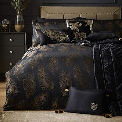 HOUSE LLEWELYN - BOWEN Laurence Llewelyn-Bowen Set copripiumino in tessuto jacquard, per letto king size, colore: nero e oro HOUSE LLEWELYN - BOWEN Laurence Llewelyn-Bowen Set copripiumino in tessuto jacquard, per letto king size, colore: nero e oro