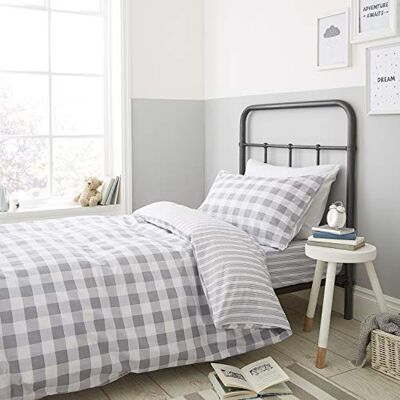 Catherine Lansfield Check and Stripe Grey Set copripiumino 200 x 220 + 65 x 65 (2) Catherine Lansfield Check and Stripe Grey Set copripiumino 200 x 220 + 65 x 65 (2)