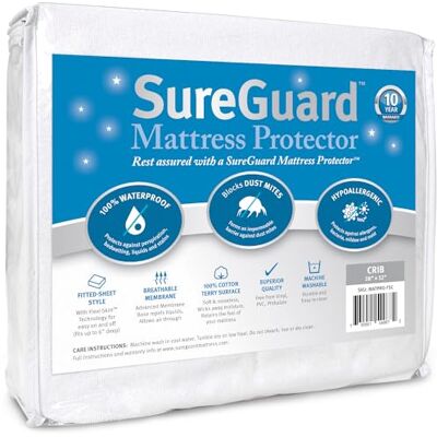 SureGuard Coprimaterasso per lettino, 100% impermeabile, ipoallergenico, in spugna di cotone di alta qualità SureGuard Coprimaterasso per lettino, 100% impermeabile, ipoallergenico, in spugna di cotone di alta qualità